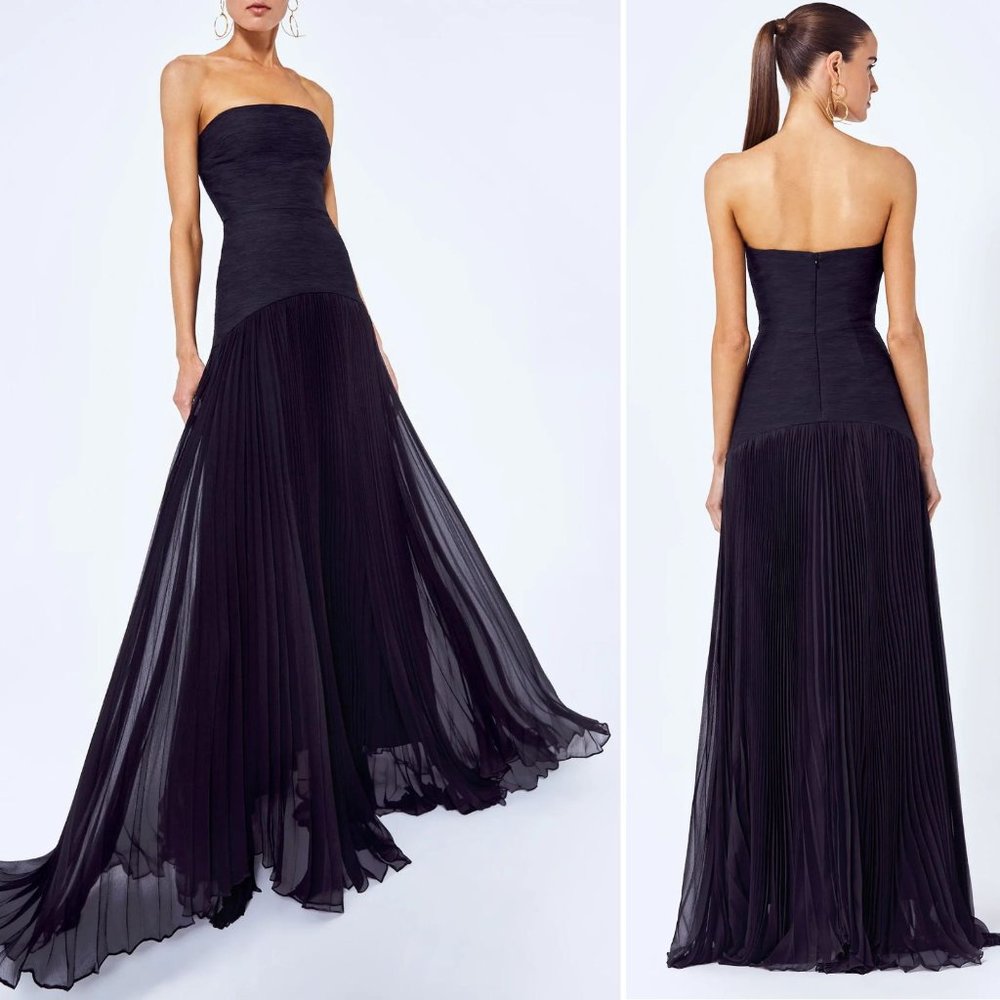 Alexis Sunniva Pleated Strapless Black Maxi Dress Gown - Picture 2 of 13